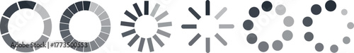 Circular loading icon set representing progress and rotation, perfect for UI or UX design, web apps, or technology illustrations.