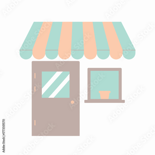 Illustration of a Storefront with Striped Awning and Window.