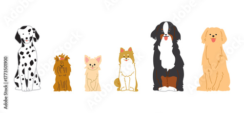 手描き犬　ベクターイラストセット　ダルメシアン　ヨークシャーテリア　チワワ　柴犬　バーニーズマウンテンドッグ　ゴールデンレトリーバー