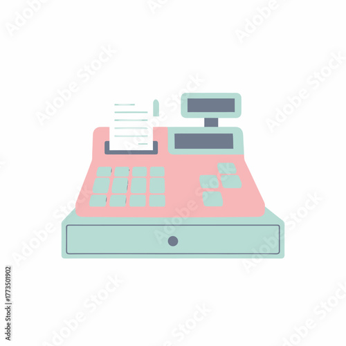 Retro Cash Register with Receipt and Display Screen.