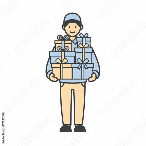Delivery Person Holding Many Gift Boxes.
