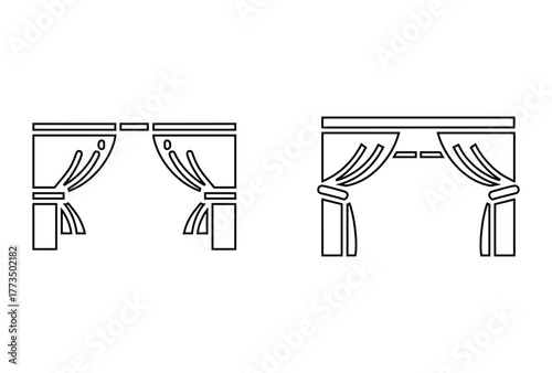 curtain home décor item line icon set, curtain line art vector illustration