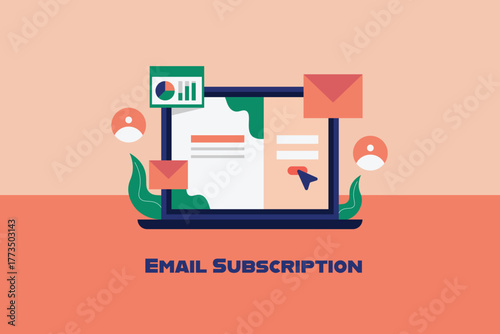 Audience enter email address on a laptop email subscription form, completing the signup process to receive business newsletters.