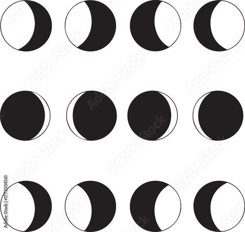 Different phases of the moon in a simple graphic representation
