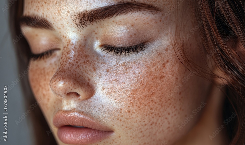 Fototapeta premium Close-up of skin showing pores, fine lines, and wrinkles, highlighting beauty treatments and skin health. The image captures the details of facial care, ideal for skincare promotions, Generative AI