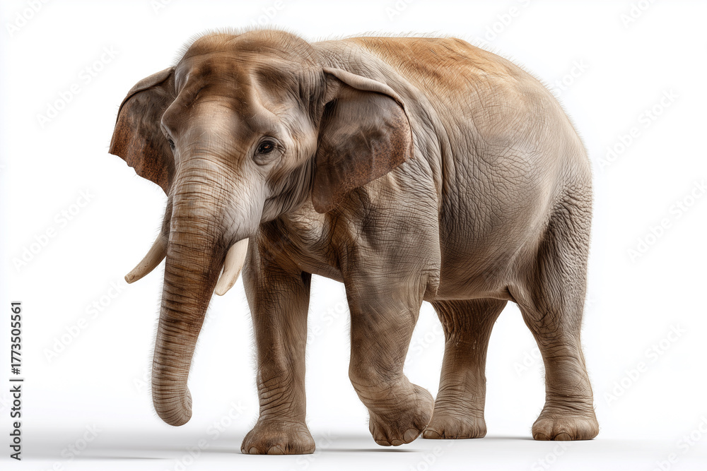 Fototapeta premium Realistischer Elefant auf weißem Hintergrund – Symbol für Stärke und Weisheit