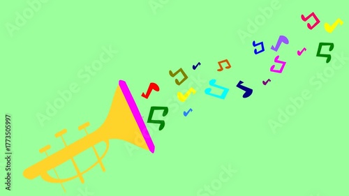 animated trumpet emitting colorful musical notes