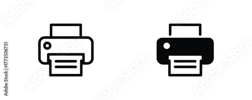 Streamlined printer icons for modern office design projects needing a clean, professional look offering versatility and visual appeal with a crisp, minimalist style featuring two variations
