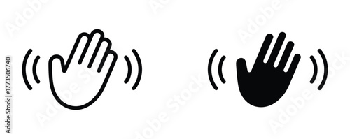 Welcoming hand gestures in black and white waving hello with friendly vibes, ideal for communication apps, social media greetings, and universal accessibility icons