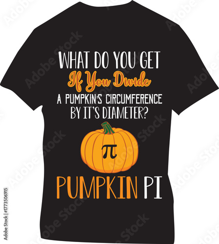 Humorous illustration of a pumpkin with a mathematical equation relating its circumference and diameter representing pi