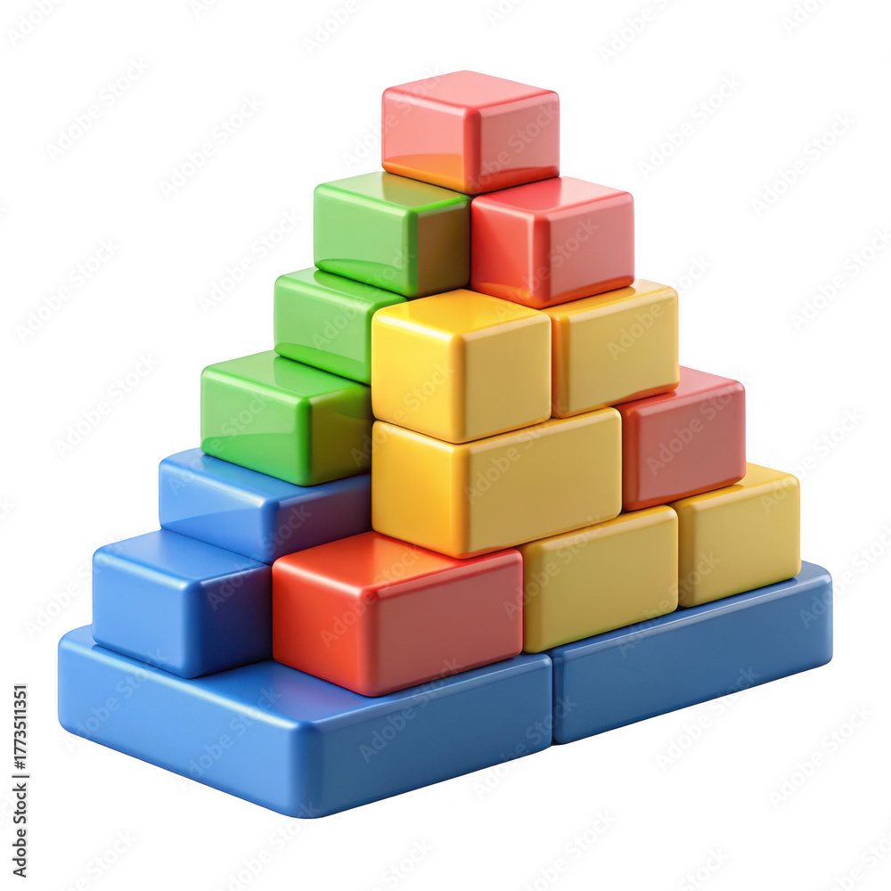 Fototapeta premium 3d colorful building blocks pyramid isolated on transparent background