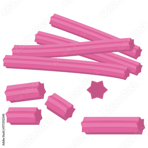 musk sticks, Pink lolly candy, Fruit sticks.