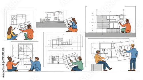 Architectural Team Reviewing Blueprints Collaboration and Design Planning