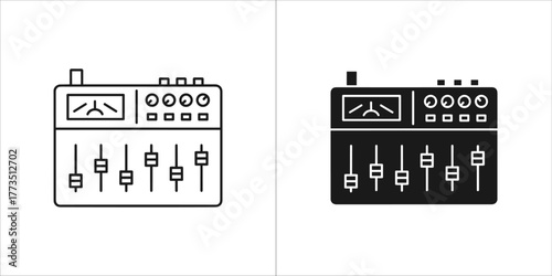 Set of two audio mixer icons, one outline and one filled, for sound engineering and music production