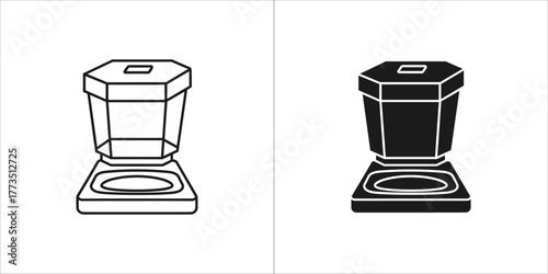Set of two trash can icons, one outline and one filled, representing waste disposal and recycling