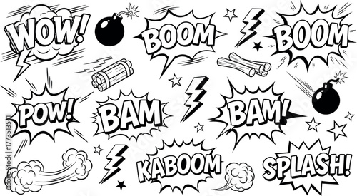 Dynamic Comic Book Explosions and Impactful Sound Effects Clipart for Graphic Novel Design Elements