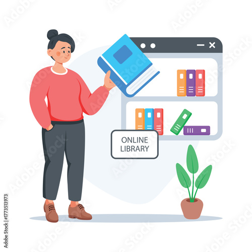 Here is a modern flat illustration of online library in trendy style