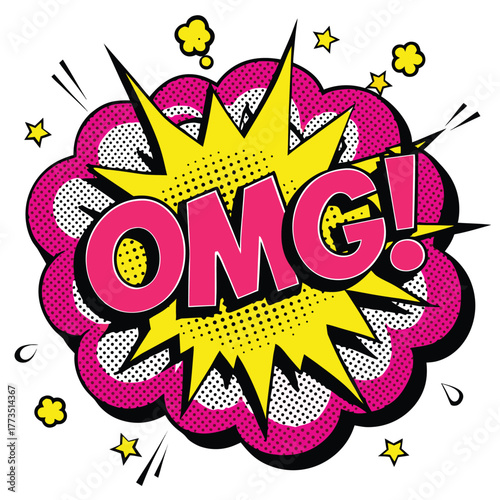 Retro comic book style omg explosion speech bubble
