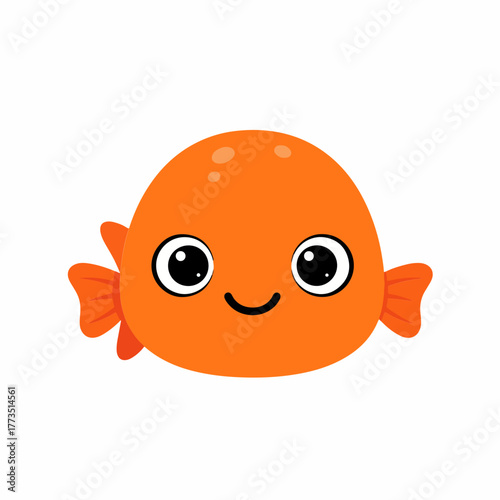 Orange goldfish illustration, featuring a cartoonish design with big eyes and a charming smile, set against a clean, white background and perfect for children's content.