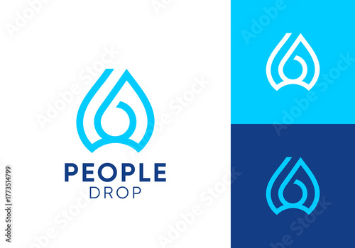 abstract people with water drop logo vector design