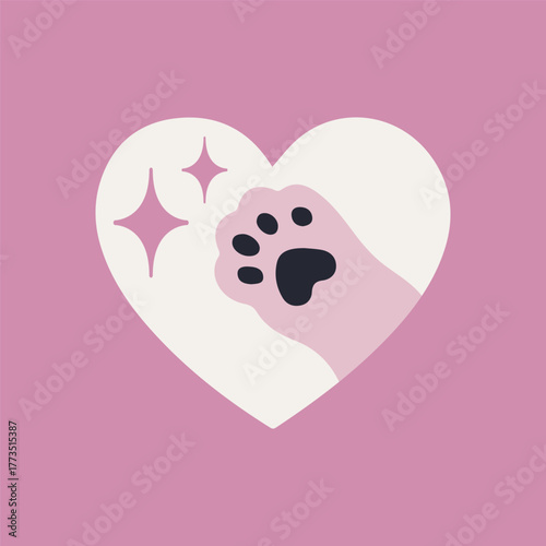 Cute pink cat paw in heart shape with sparkles adorable pet lover t-shirt design