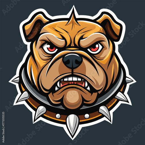 Fierce bulldog head with spiked collar aggressive expression