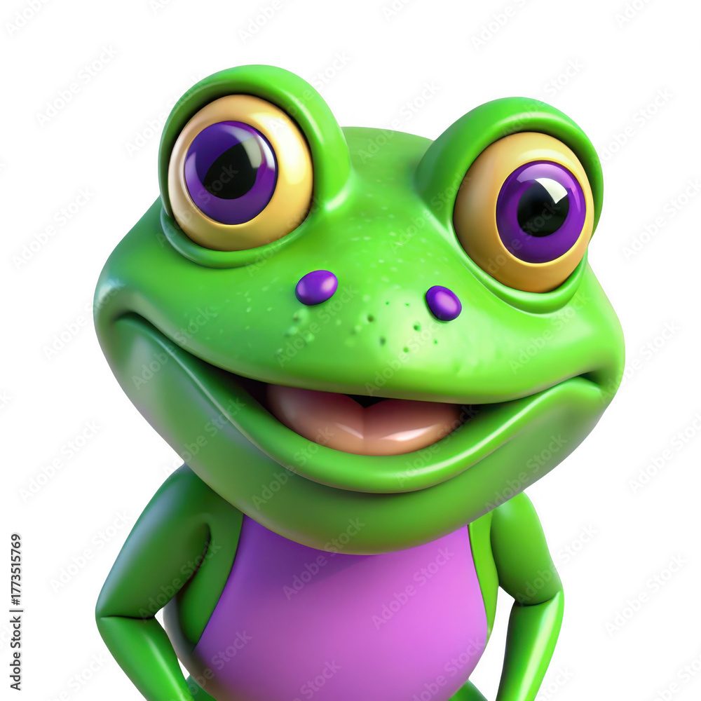 Fototapeta premium 3d cute cartoon frog character isolated on transparent background