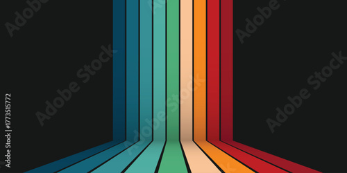 Old retro perspective lines background. Groovy vavy line vector illustration. Gradient layout banner business concept.
