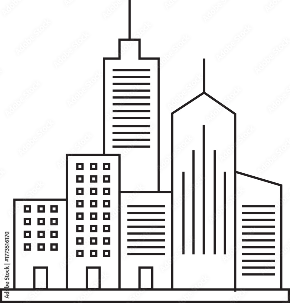 Fototapeta premium City Skyline Outline PNG Vector Icon
