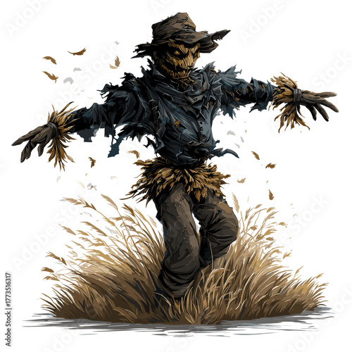 Scary Evil Monster Scarecrow Vector Halloween Clipart