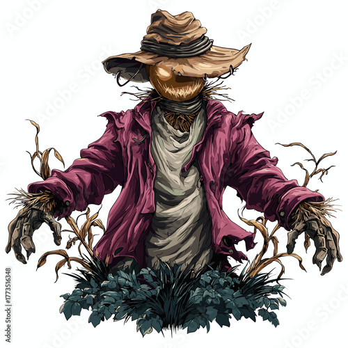 Scary Evil Monster Scarecrow Vector Halloween Clipart