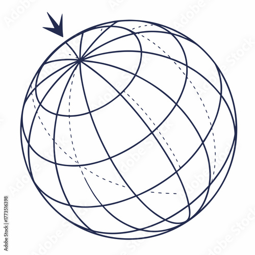 Globe with arrow pointing to the north pole