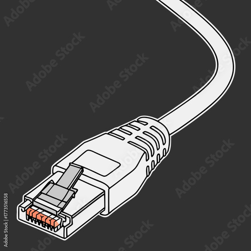 Illustration of a network cable connector on gray