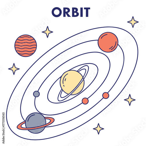 Illustration of solar system with planets orbiting sun