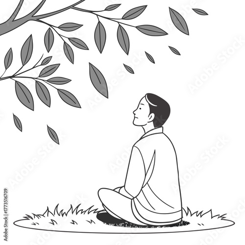 Man meditating under tree