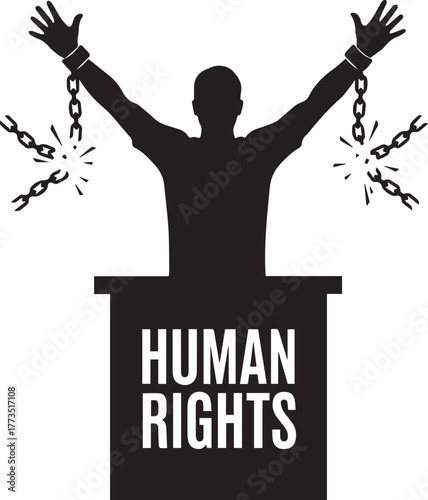 Human rights symbol personic freedom breaking chains podium declaration day celebration