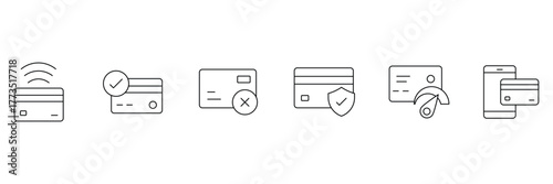 Credit card icon set. Credit card payment icons symbol in thin line and flat style. For apps and websites. Vector illustration.