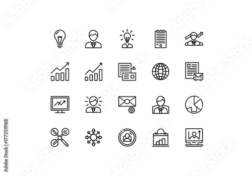 Collection of business and finance icons on