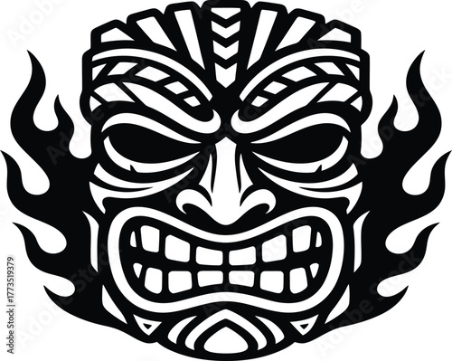 Silhouette  Tiki mask vector graphic with flames vector illustration