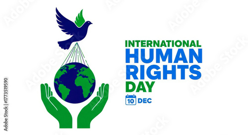 International human rights day with earth and bird isolated on white background