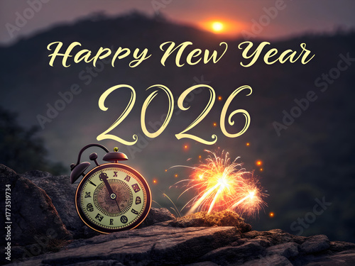 Happy new year 2026 with clock