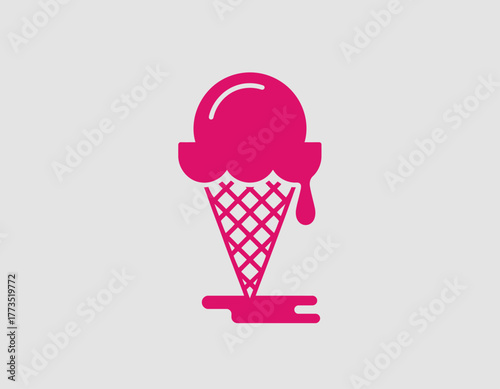 This vibrant pink ice cream cone image features a dripping scoop that evokes a playful and indulgent theme, perfect for dessert-related content or summer promotions.