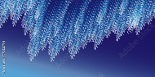 Blue particles flowing with glowing lines on dark and light background, 3D rendering. Computer digital image.