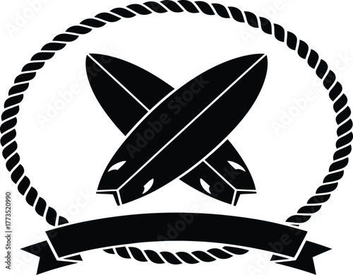 Silhouette Surfboard vintage emblem vector illustration