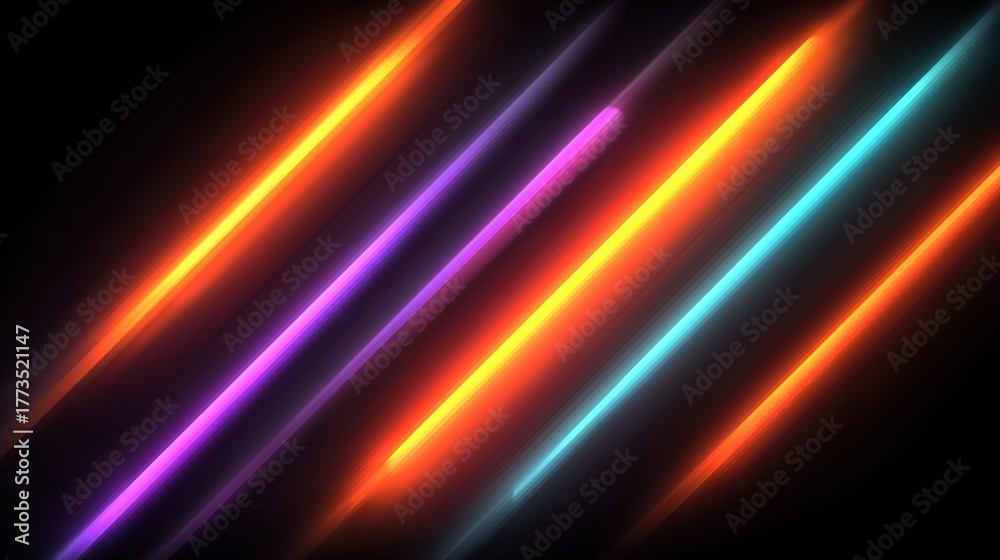 Fototapeta premium Abstract composition of colorful neon light lines against a black background