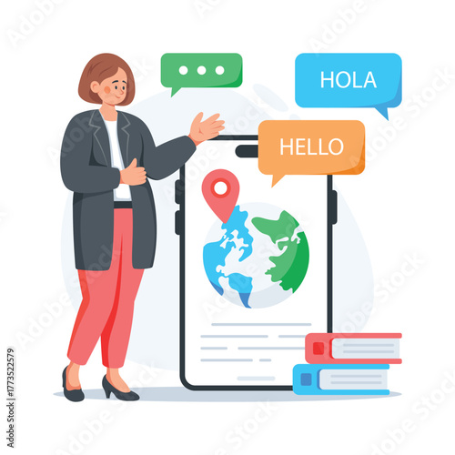 Language learning, literature study flat style illustration in modern style