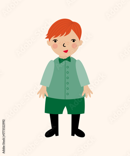 Little red haired boy, cute child illustration.