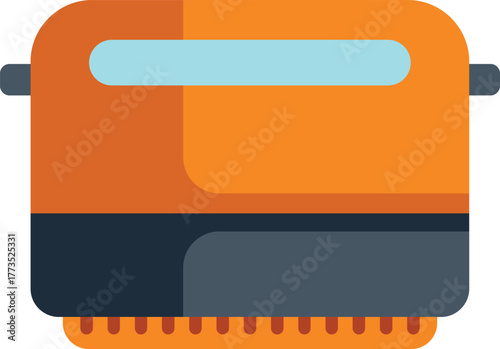 Orange and blue toaster heating bread, cooking appliance for breakfast, flat vector illustration isolated on white background