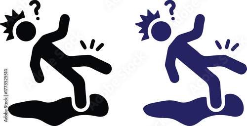 slippery floor icon set stroke vector illustration style