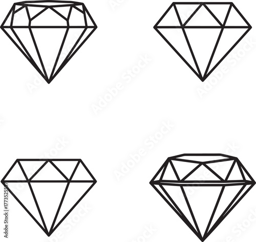Four stylized diamond icons representing luxury wealth gemstone brilliance and value